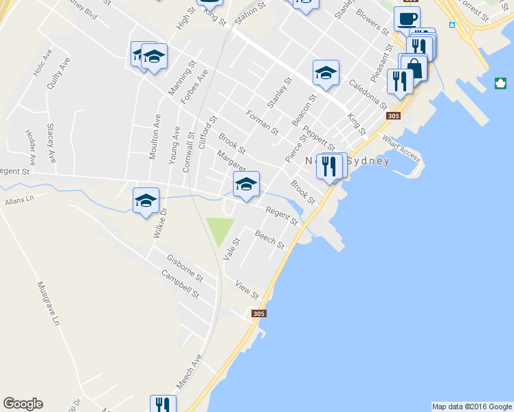 map of restaurants, bars, coffee shops, grocery stores, and more near 21 Regent Street in North Sydney