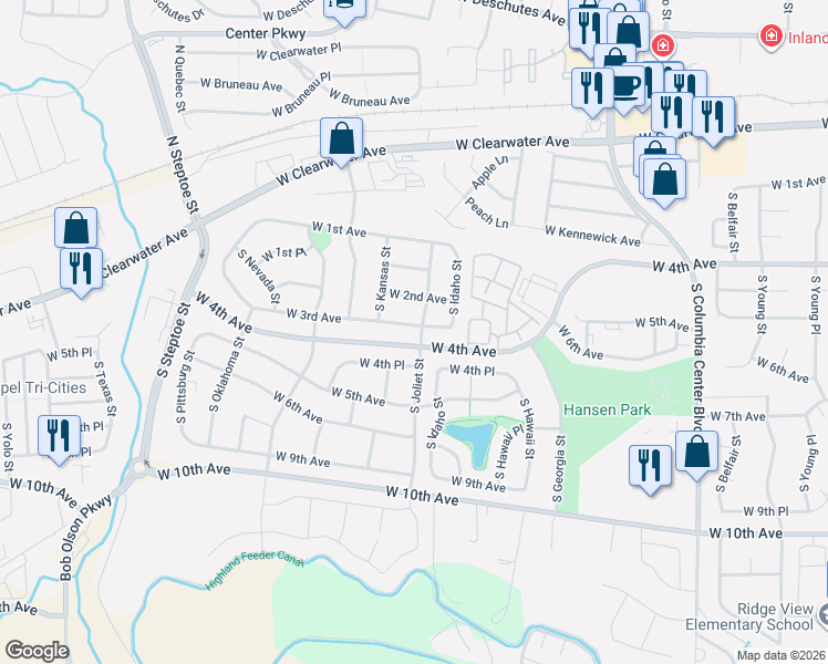 map of restaurants, bars, coffee shops, grocery stores, and more near 8507 West 3rd Avenue in Kennewick