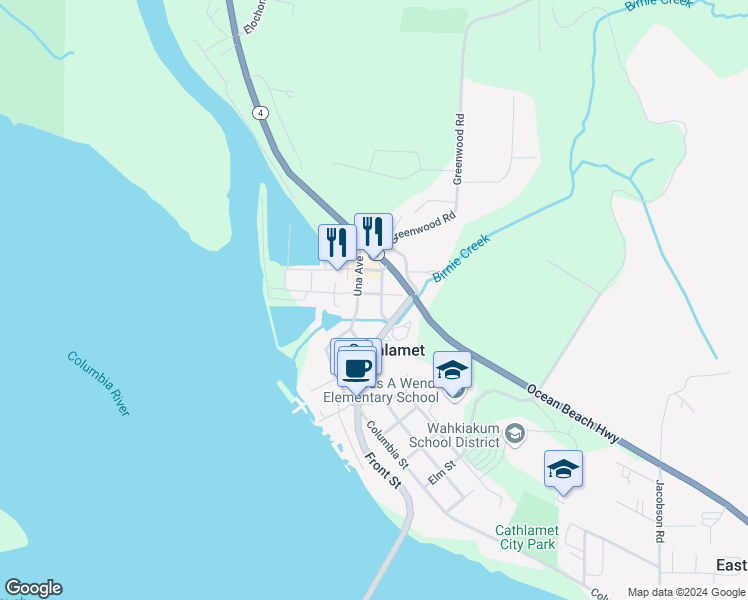 map of restaurants, bars, coffee shops, grocery stores, and more near 135 South 2nd Street in Cathlamet