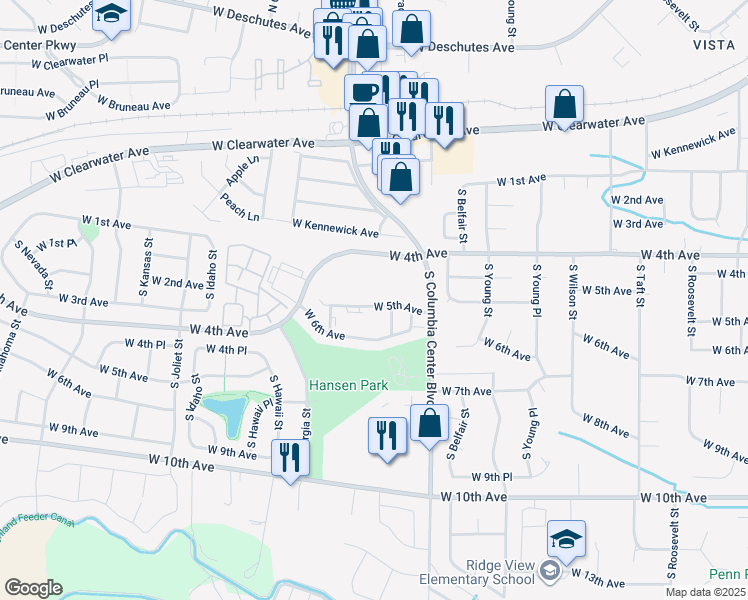 map of restaurants, bars, coffee shops, grocery stores, and more near 7820 West 6th Avenue in Kennewick