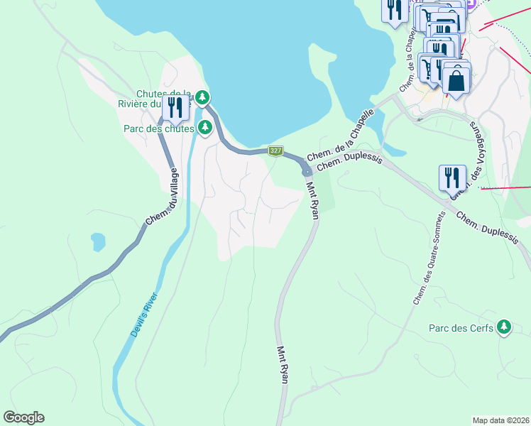 map of restaurants, bars, coffee shops, grocery stores, and more near 1225 Allée du Géant in Mont-Tremblant