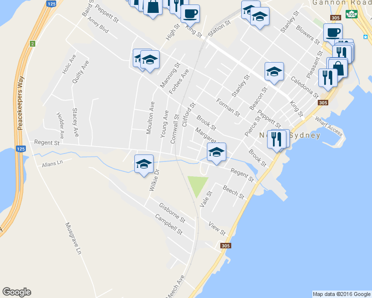 map of restaurants, bars, coffee shops, grocery stores, and more near 14 Catherine Street in North Sydney