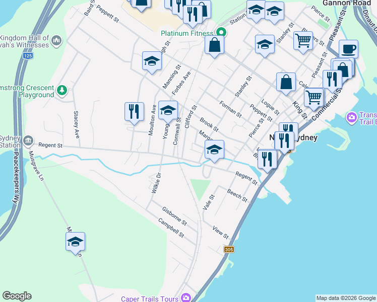map of restaurants, bars, coffee shops, grocery stores, and more near 14 Catherine Street in North Sydney
