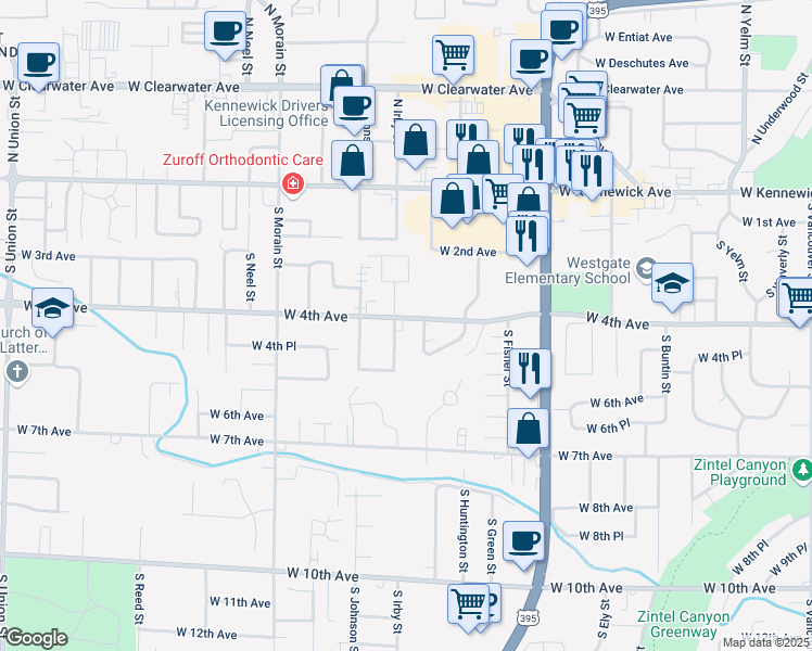map of restaurants, bars, coffee shops, grocery stores, and more near 3119 West 4th Avenue in Kennewick
