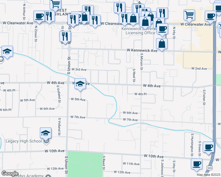 map of restaurants, bars, coffee shops, grocery stores, and more near 3919 West 4th Avenue in Kennewick