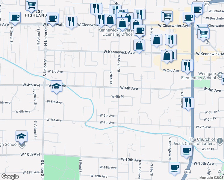 map of restaurants, bars, coffee shops, grocery stores, and more near 3615 W 4th Ave in Kennewick