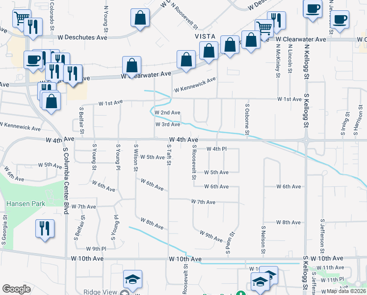 map of restaurants, bars, coffee shops, grocery stores, and more near 6875 West 4th Avenue in Kennewick