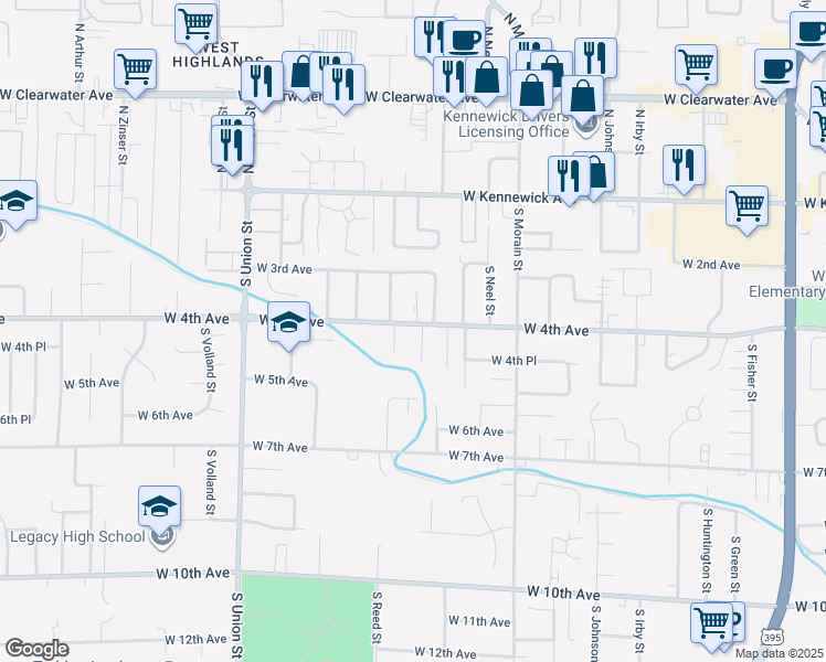 map of restaurants, bars, coffee shops, grocery stores, and more near 3919 West 4th Avenue in Kennewick