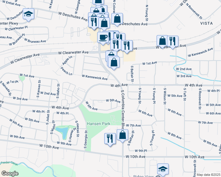 map of restaurants, bars, coffee shops, grocery stores, and more near 7701 West 4th Avenue in Kennewick