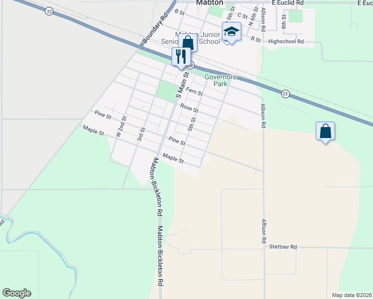 map of restaurants, bars, coffee shops, grocery stores, and more near 504 Pine Street in Mabton