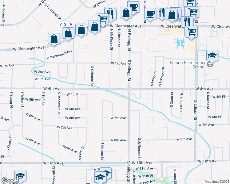 map of restaurants, bars, coffee shops, grocery stores, and more near 6115 West 4th Avenue in Kennewick