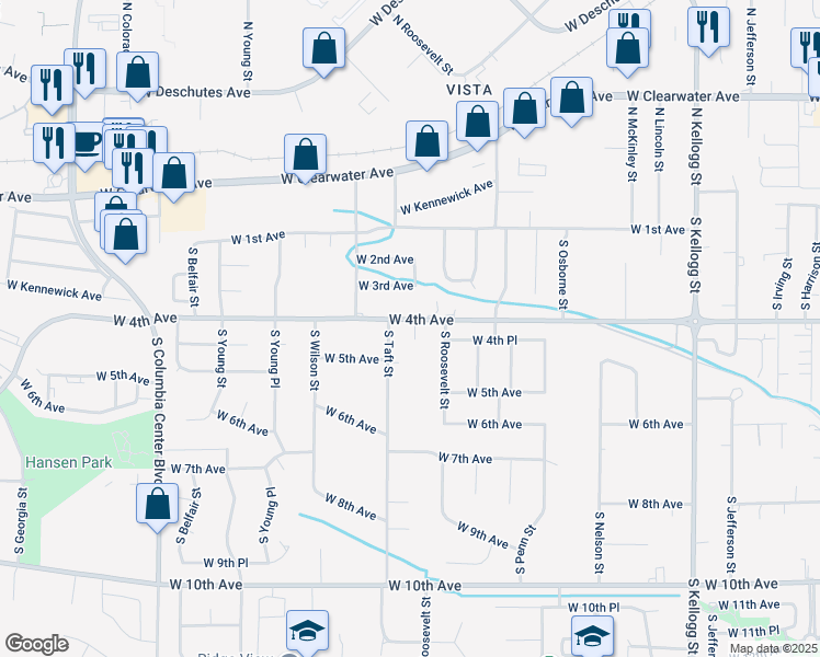 map of restaurants, bars, coffee shops, grocery stores, and more near 6853 West 4th Avenue in Kennewick