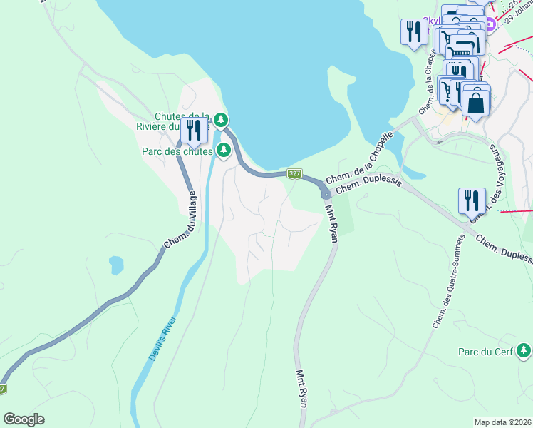 map of restaurants, bars, coffee shops, grocery stores, and more near 142 Rue Pinoteau in Mont-Tremblant