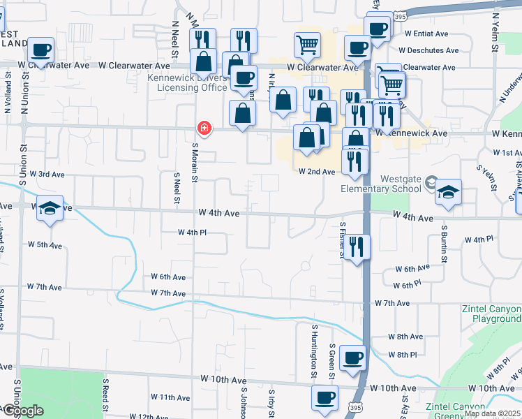 map of restaurants, bars, coffee shops, grocery stores, and more near in Kennewick