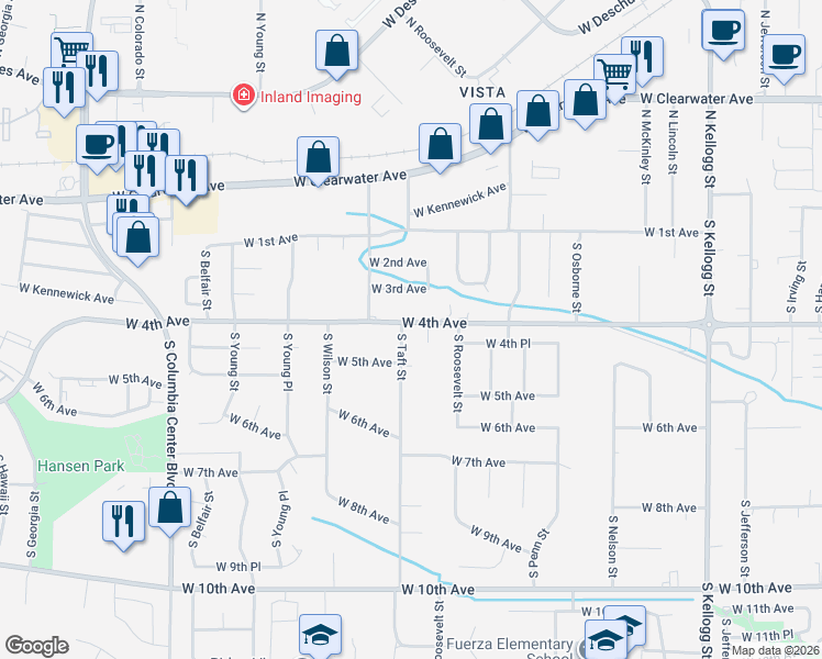 map of restaurants, bars, coffee shops, grocery stores, and more near 6875 West 4th Avenue in Kennewick