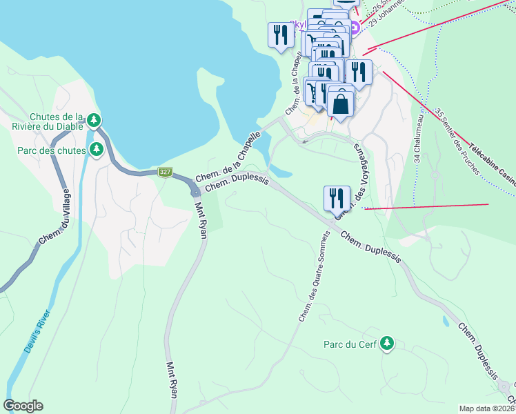 map of restaurants, bars, coffee shops, grocery stores, and more near 211 Chemin des Quatre-Sommets in Mont-Tremblant