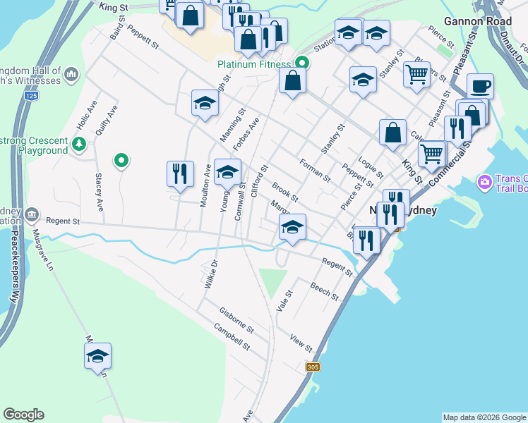 map of restaurants, bars, coffee shops, grocery stores, and more near Columbia Street in Sydney