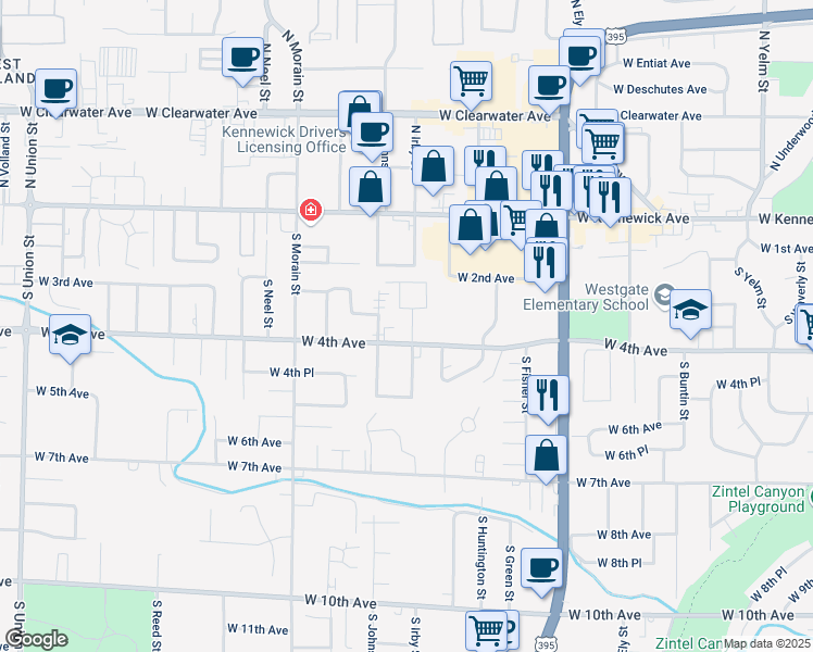 map of restaurants, bars, coffee shops, grocery stores, and more near 3119 West 4th Avenue in Kennewick