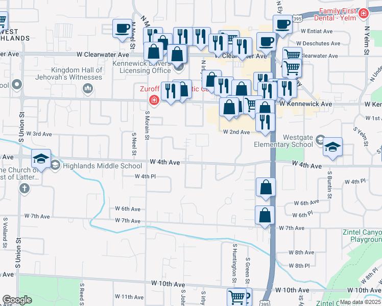 map of restaurants, bars, coffee shops, grocery stores, and more near in Kennewick