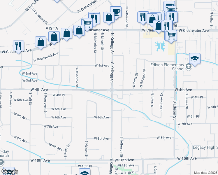 map of restaurants, bars, coffee shops, grocery stores, and more near 6017 West 4th Avenue in Kennewick