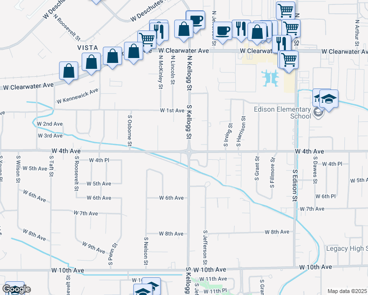 map of restaurants, bars, coffee shops, grocery stores, and more near 6017 West 4th Avenue in Kennewick