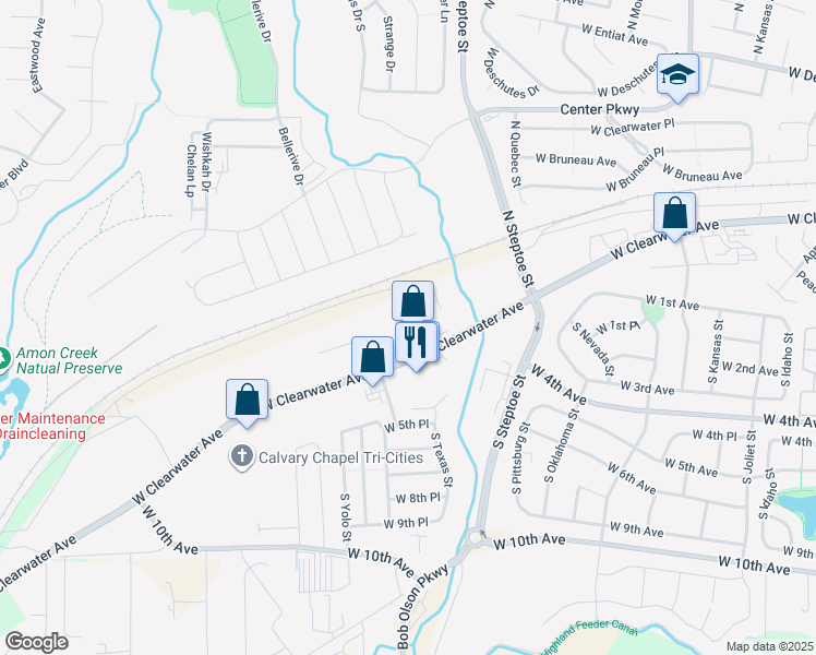 map of restaurants, bars, coffee shops, grocery stores, and more near 9200 West Clearwater Avenue in Kennewick