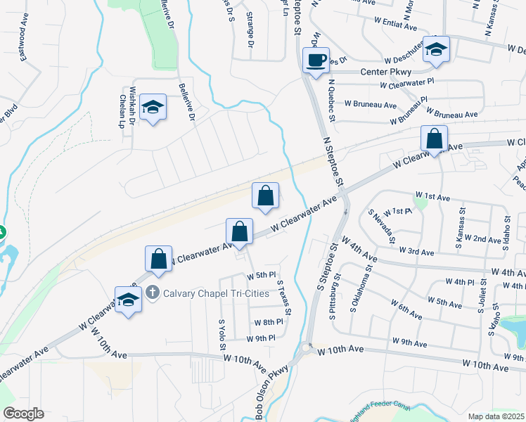 map of restaurants, bars, coffee shops, grocery stores, and more near 9228 W Clearwater Ave in Kennewick