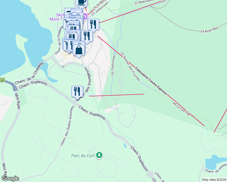 map of restaurants, bars, coffee shops, grocery stores, and more near 108 Chemin des Sous Bois in Mont-Tremblant