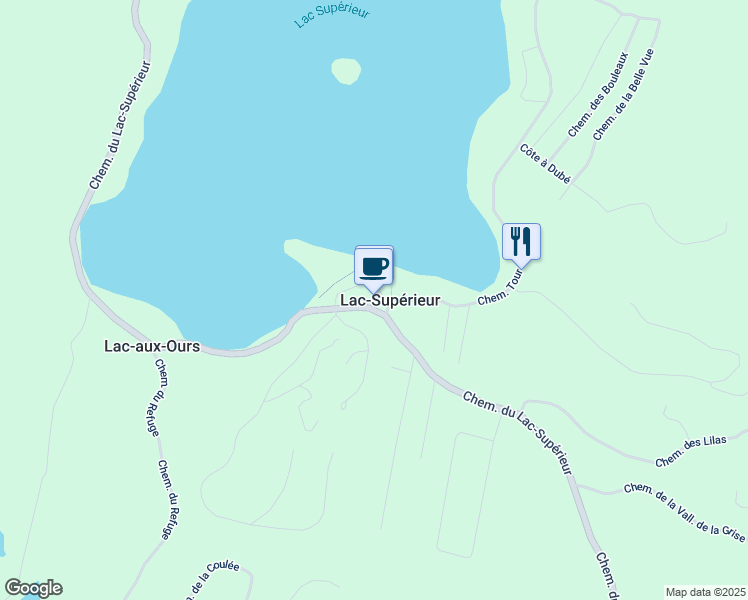 map of restaurants, bars, coffee shops, grocery stores, and more near 2192 Chemin du Lac-Supérieur in Lac-Supérieur