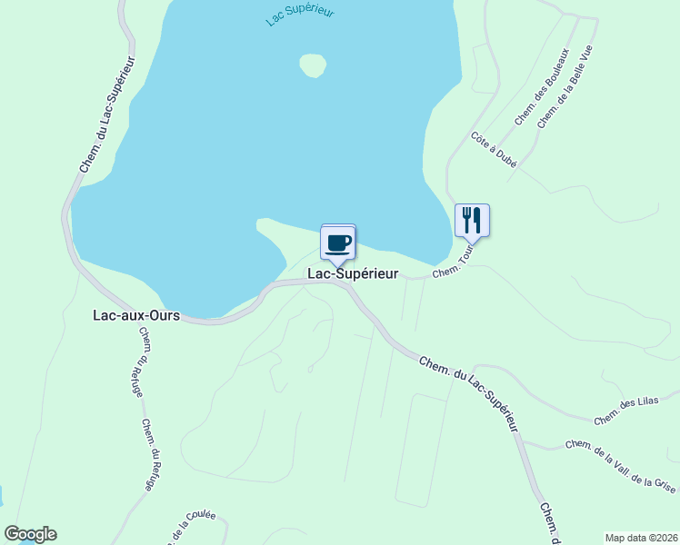 map of restaurants, bars, coffee shops, grocery stores, and more near 2192 Chemin du Lac-Supérieur in Lac-Supérieur