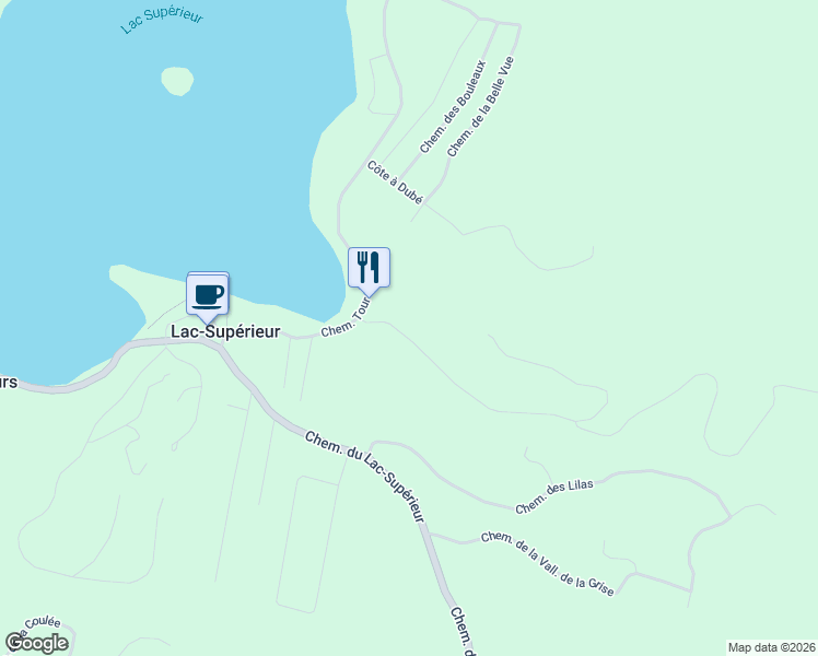 map of restaurants, bars, coffee shops, grocery stores, and more near 32 Chemin Des Ecorces in Lac-Supérieur