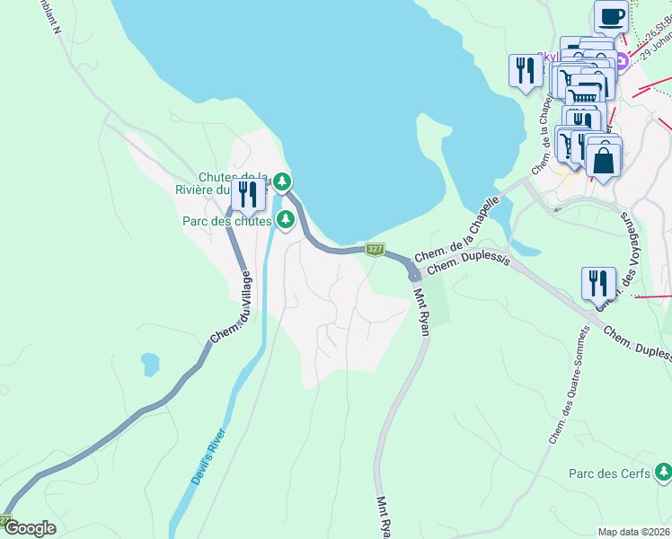 map of restaurants, bars, coffee shops, grocery stores, and more near 140 Rue Pinoteau in Mont-Tremblant