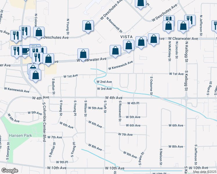 map of restaurants, bars, coffee shops, grocery stores, and more near 6820 W 3rd Ave in Kennewick