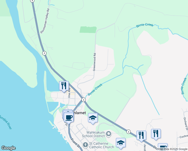 map of restaurants, bars, coffee shops, grocery stores, and more near 1 Cedar Lane in Cathlamet