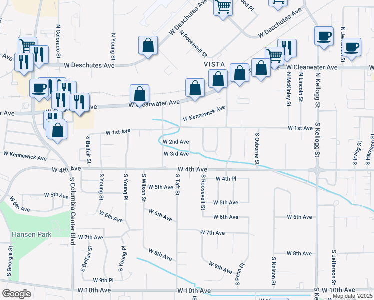 map of restaurants, bars, coffee shops, grocery stores, and more near 6820 West 3rd Avenue in Kennewick