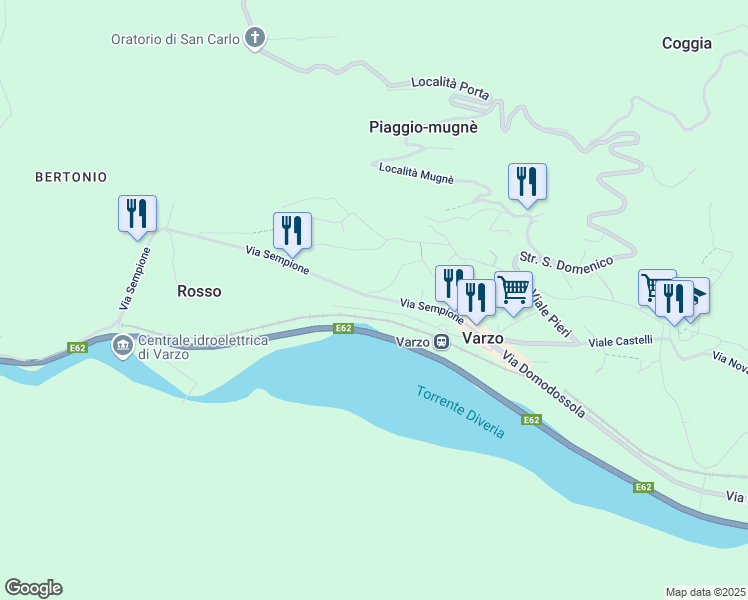 map of restaurants, bars, coffee shops, grocery stores, and more near 29 Via Sempione in Varzo