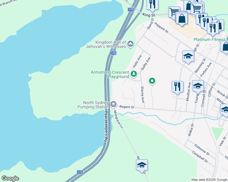 map of restaurants, bars, coffee shops, grocery stores, and more near 340 Musgrave Lane in North Sydney