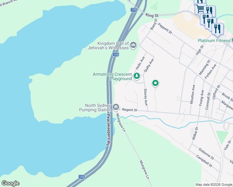 map of restaurants, bars, coffee shops, grocery stores, and more near 340 Musgrave Lane in North Sydney
