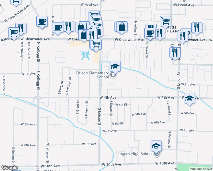 map of restaurants, bars, coffee shops, grocery stores, and more near 211 South Edison Street in Kennewick