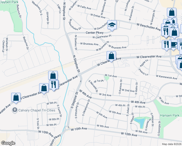 map of restaurants, bars, coffee shops, grocery stores, and more near 8830 West 1st Avenue in Kennewick