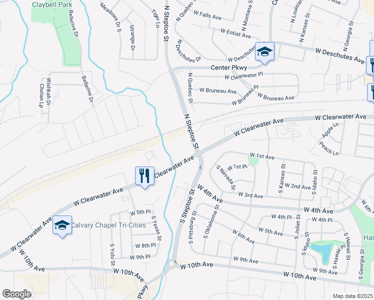 map of restaurants, bars, coffee shops, grocery stores, and more near 9228 West Clearwater Avenue in Kennewick