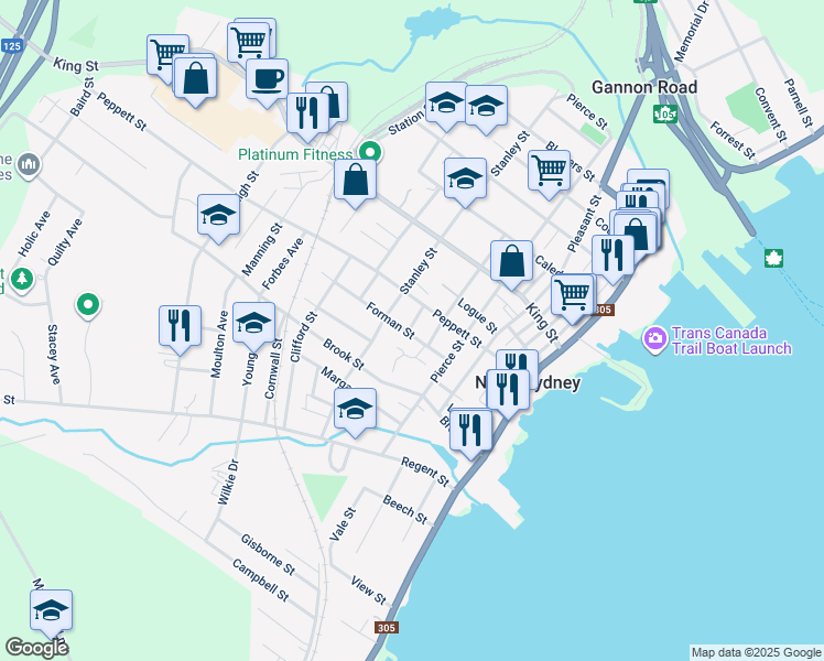 map of restaurants, bars, coffee shops, grocery stores, and more near 13 Forman Street in North Sydney