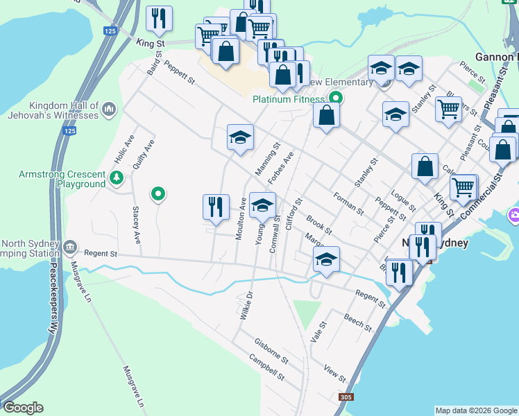 map of restaurants, bars, coffee shops, grocery stores, and more near 34 Young Street in Sydney