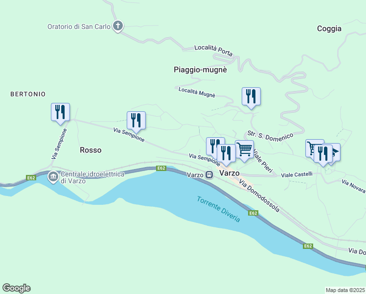 map of restaurants, bars, coffee shops, grocery stores, and more near 29 Via Sempione in Varzo