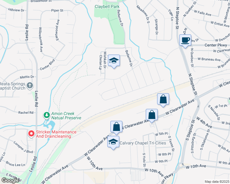 map of restaurants, bars, coffee shops, grocery stores, and more near 299 Wishkah Drive in Richland
