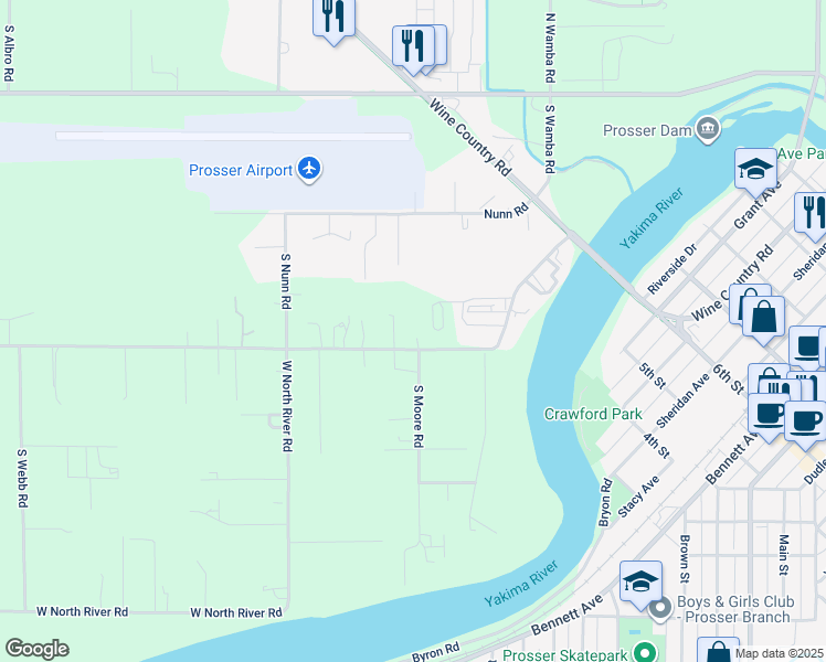 map of restaurants, bars, coffee shops, grocery stores, and more near 137904 West North River Road in Prosser