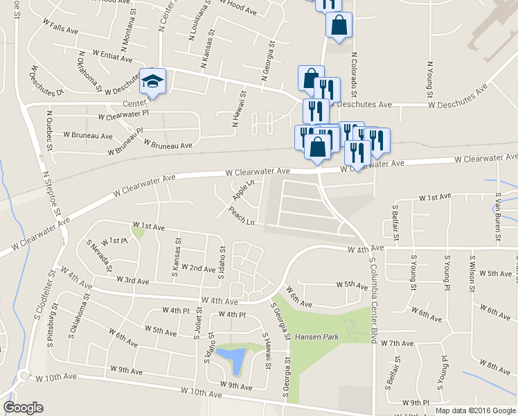map of restaurants, bars, coffee shops, grocery stores, and more near Green Brier Drive in Kennewick