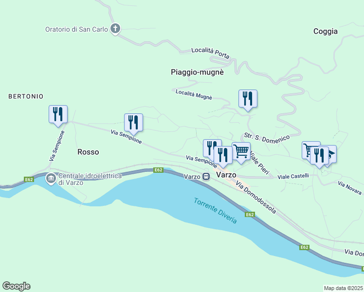 map of restaurants, bars, coffee shops, grocery stores, and more near 29 Via Sempione in Varzo