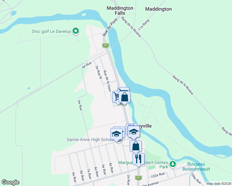 map of restaurants, bars, coffee shops, grocery stores, and more near 236 Rue Principale in Daveluyville