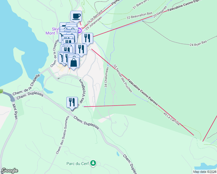 map of restaurants, bars, coffee shops, grocery stores, and more near 152 Chemin des Sous Bois in Mont-Tremblant